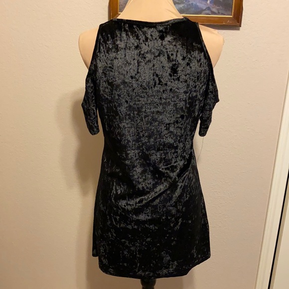 Black Velvet Cold Shoulder Dress/Long Top - Picture 2 of 6